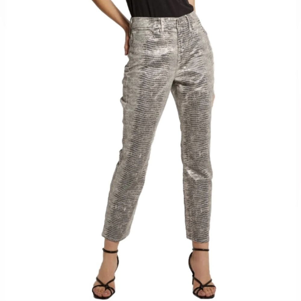GOOD AMERICAN Coated Metallic Snake Print Good Straight Cropped Jeans Size 2/6